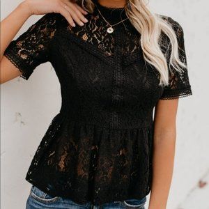 NWOT Vici Romanticism Black Lace Peplum Top Size Small